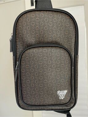 GUESS Brown Monogram Crossbody Sling Bag